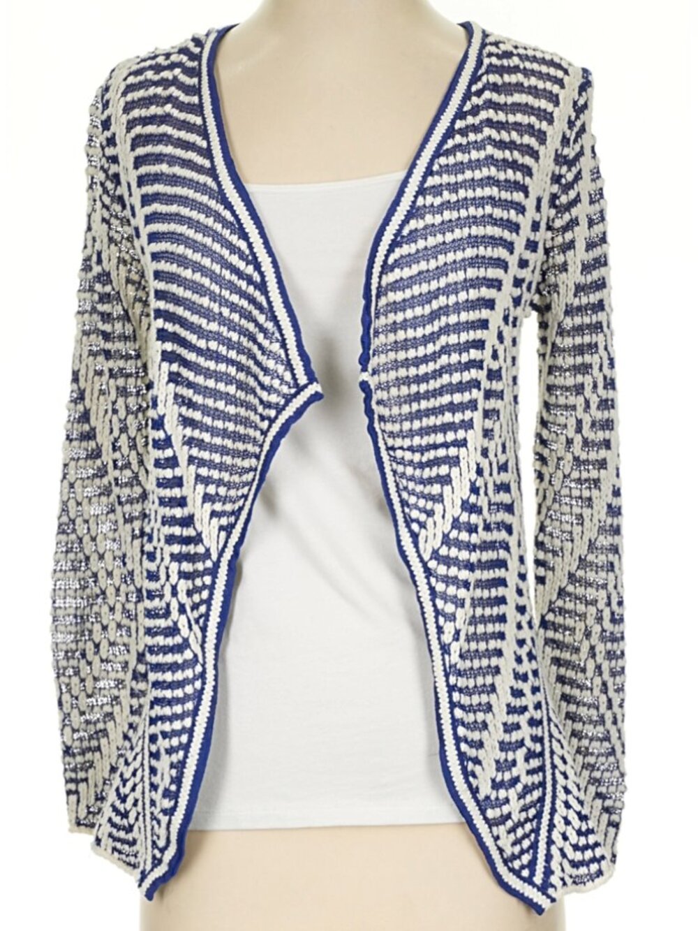 NIC+ZOE NWT Blue & Off-White Knit Lacy Wrap Cardigan – Plus Size 2X